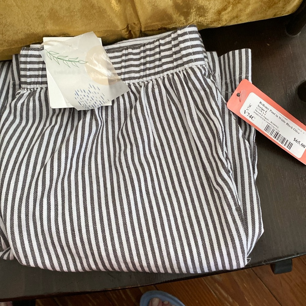Thread & Supply- Bellamy pant-Straight leg linen pants- white/black olive stripe